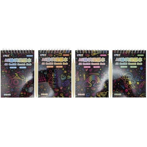 Блокнот-гравюра А6 "Космос/риби/торт/веселка" 12 чорн.л., дерев'яна паличка