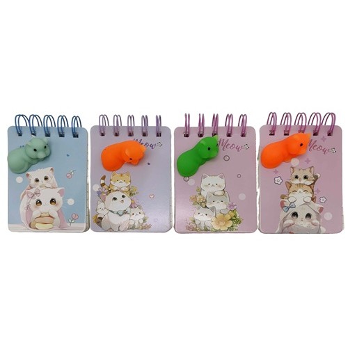 Блокнот на спіралі з іграшкою-антистрес "Котик"  10,5 * 7см, 70арк.