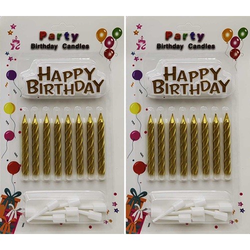 Свічки в наборі 8шт.з підставками 5,5см + "Happy Birthday" золоті