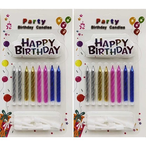 Свічки в наборі 8шт. з підставками 5,5см + "Happy Birthday" кольорові