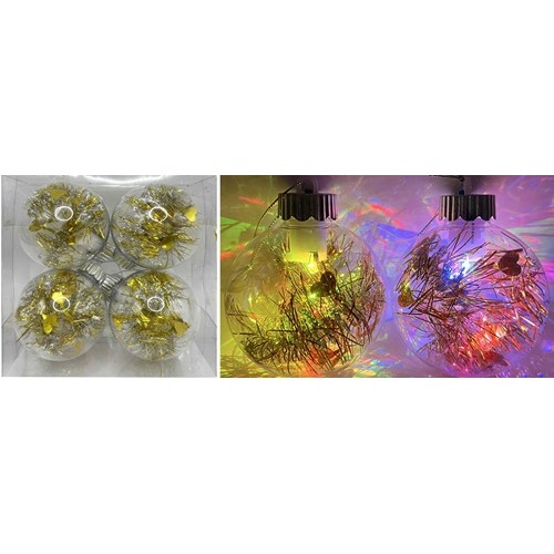 Іграшка на ялинку світиться LED-4шт. "Куля Новорічна-золоті блискітки" 8см