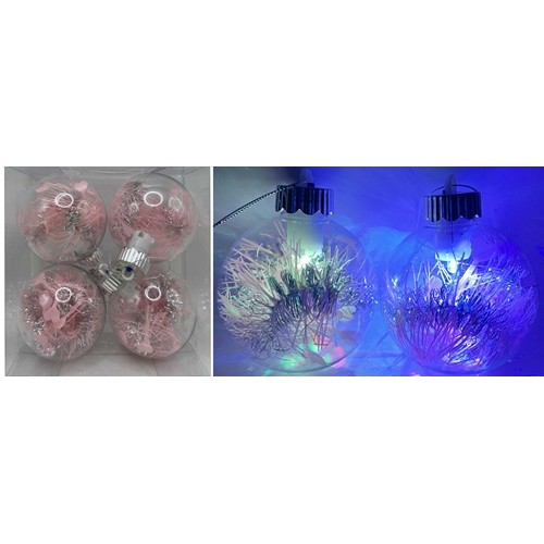 Іграшка на ялинку світиться LED-4шт."Куля Новорічна-рожеві блискітки" 8см