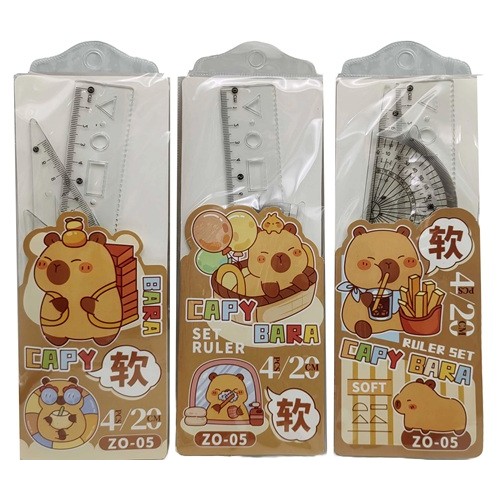 Набір лінійок-неломайок 4 предмети "Капібара" (лінійка-20см, трикутник-2шт., транспортир)