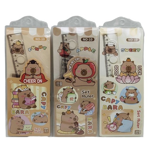 Набор линеек 4 предмета "Капибара" (линейка-20см, треугольник-2шт., транспортир)