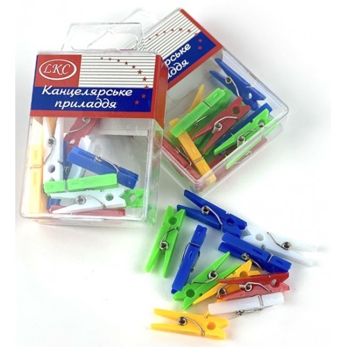 Прищіпка 12шт 30мм кольорова у пласт.кор.