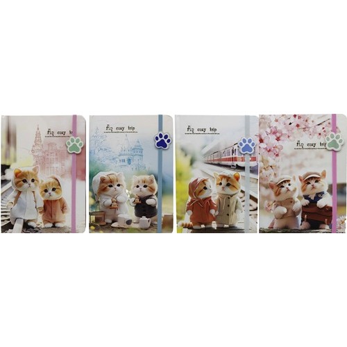 Блокнот на гумці з лапкою А5 "Котики" 80арк., клітинка+лінійка