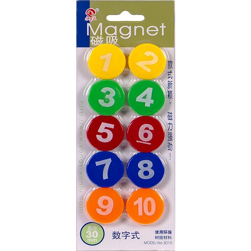 Магнит для доски "Цветной с цифрами" Ø3см (10шт)