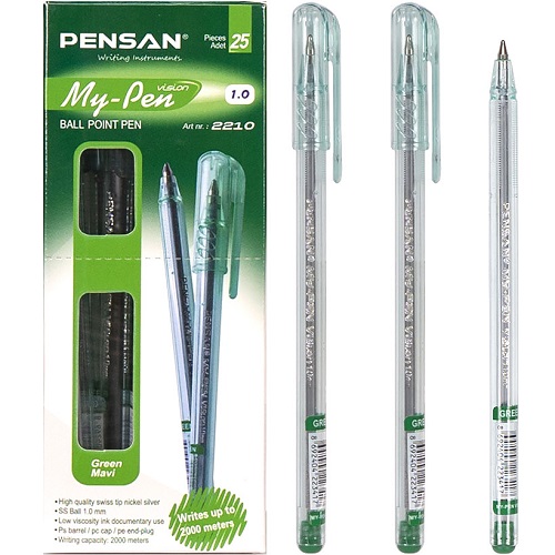 Ручка масляная 1мм, зеленая "My-Pen" 