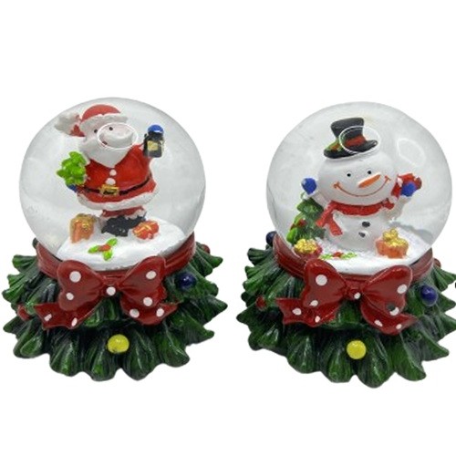 Сувенір світящ.музичний "Куля снігова 80мм - Санта, Сніговик на ялинці"