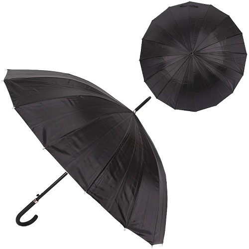 Зонтик-трость "черный" на 16 спиц