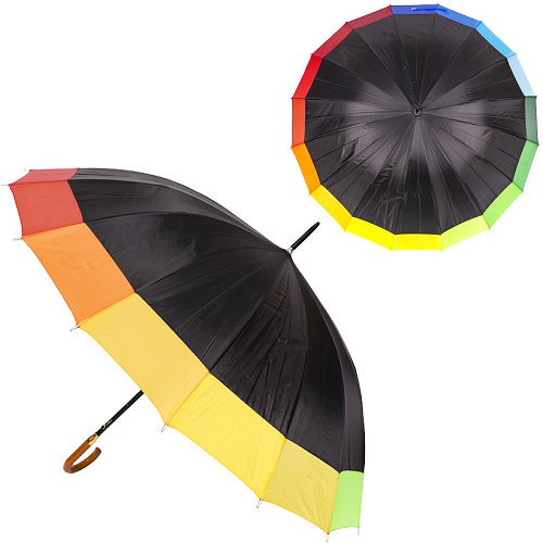 Зонтик-трость "черный - радужный край"