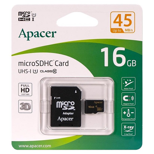 Карта памяти APACER microSDHC 16GB UHS-I U1+adapter