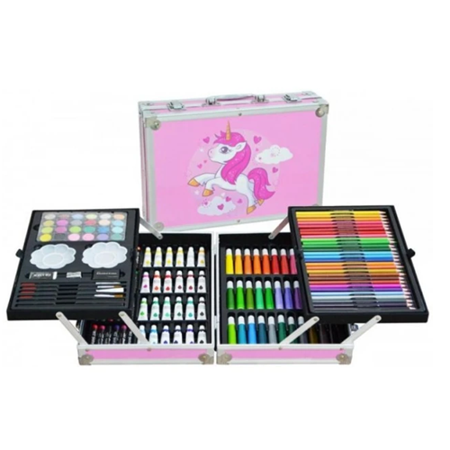 Набір для малювання в алюмінієвій валізці 145 предметів "Єдиноріг" Рожевий