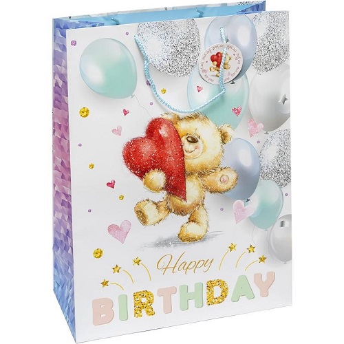 Пакет подарочный "Happy birthday - Мишка с сердечком" 33*45*15см