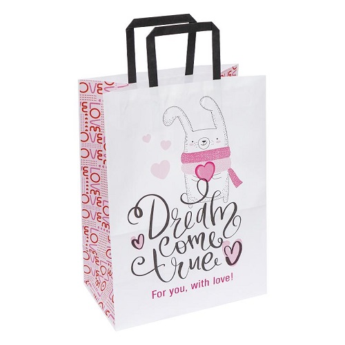 Пакет бумажный КРАФТ белый "for you, with love" 25*15*34,5см