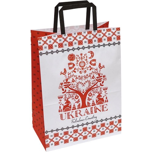 Пакет паперовий КРАФТ білий "UKRAINE" 25*15*34,5см