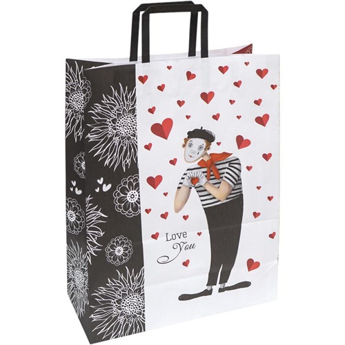Пакет паперовий КРАФТ білий "Закоханий мім" 32*15*42см