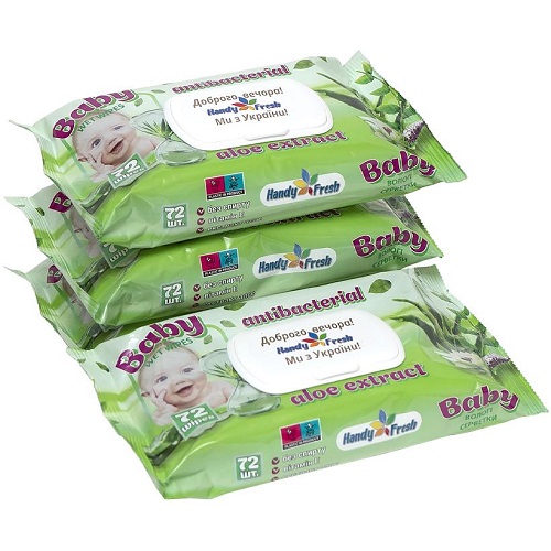 Влажные салфетки, baby алоэ, 72шт. с клапаном "Handy Fresh"