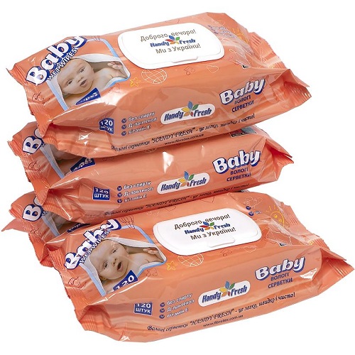 Вологі серветки baby яблуко, 120шт. з клапаном "Handy Fresh"