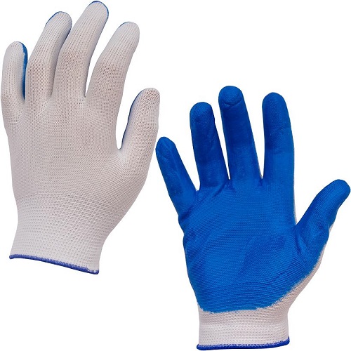Перчатки рабочие бело-синие прорезиненные
