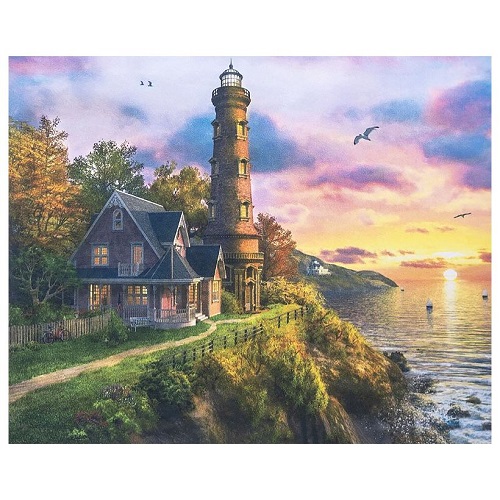Алмазна живопис "Будиночок, маяк, захід сонця" 30*40см в картонній коробці