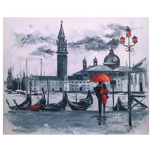 Алмазная живопись "Венеция - Пара под красным зонтом" 30*40см в картонной коробке