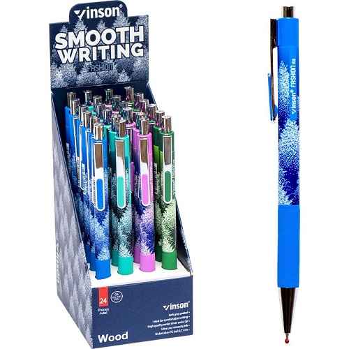 Ручка масляная Wood 0,7мм, синяя автоматическая VINSON 