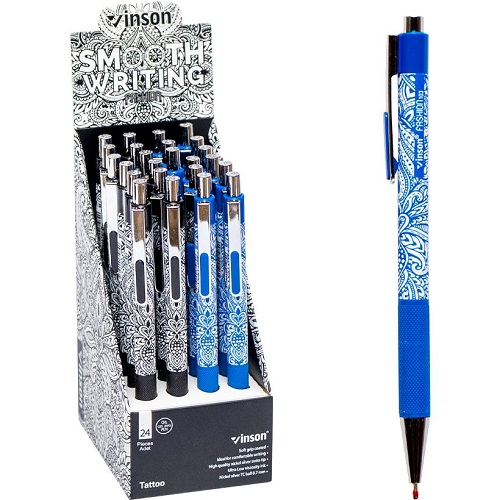 Ручка масляная Tattoo 0,7мм, синяя автоматическая VINSON 