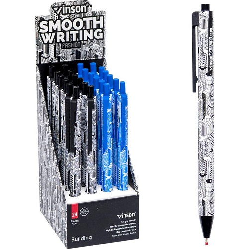 Ручка масляная Building 0,5мм, синяя автоматическая VINSON 