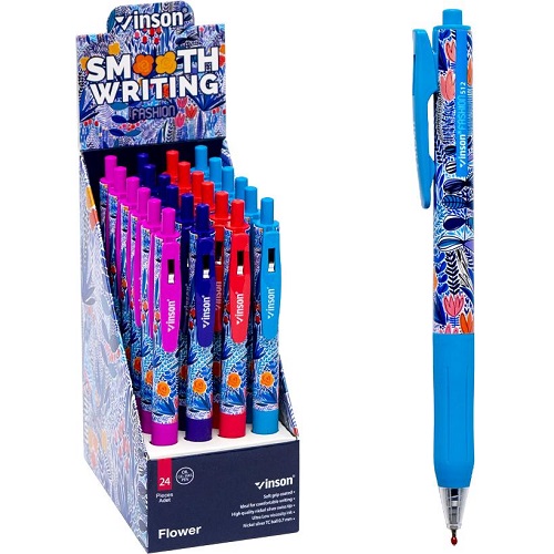 Ручка масляная Flower 0,7мм, синяя автоматическая VINSON 