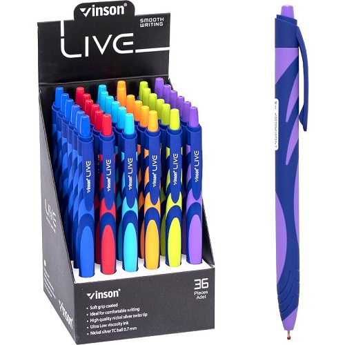 Ручка масляная LIVE 0,7мм, синяя автоматическая  VINSON 