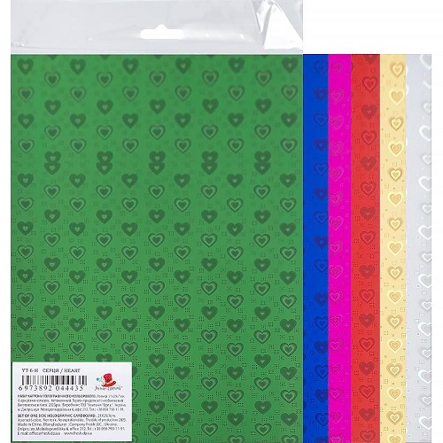Набір кольорового голографічного картону А4 "Сердечки" 6 кольорів, однобічний, 230±10г/м2