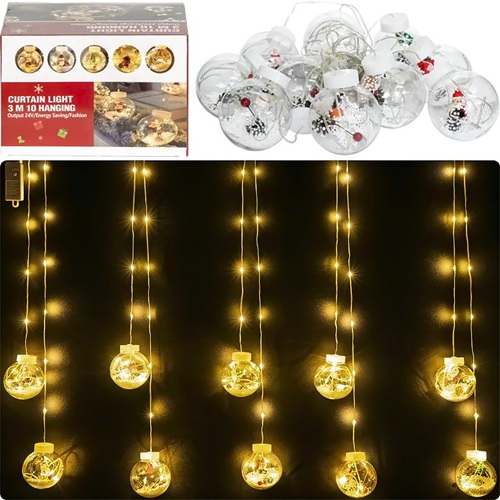 Гірлянда електрична Штора "Куля новорічна" теплий білий 10шт