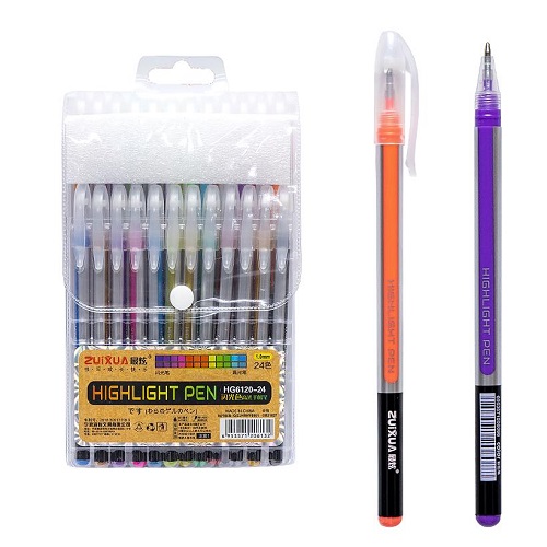 Набор ручек гелиевых 24 цвета (12цв неон+12цв глиттер) "Highlight Pen"
