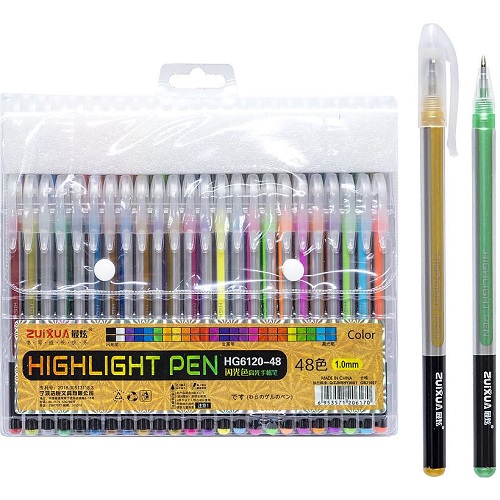 Набор ручек гелиевых 48 цветов  (24цв неон+24цв глиттер) "Highlight Pen"