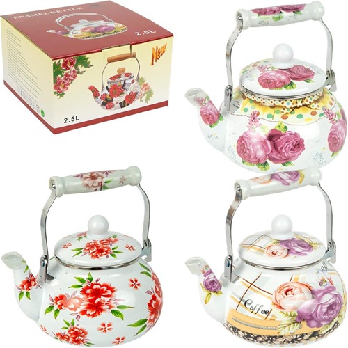 Чайник емальований "Квіти" 2,5 літри, ручка керамічна