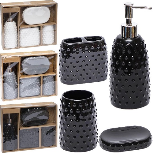 Набір аксесуарів для ванної кімнати "пухирцы" 4 предмети (чорний/білий/сірий)