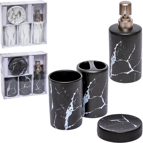Набір аксесуарів для ванної кімнати "мармур" 4 предмети (чорний/білий)