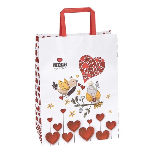 Пакет паперовий КРАФТ білий "Пташки ♥ I Love you" 25*15*34,5см