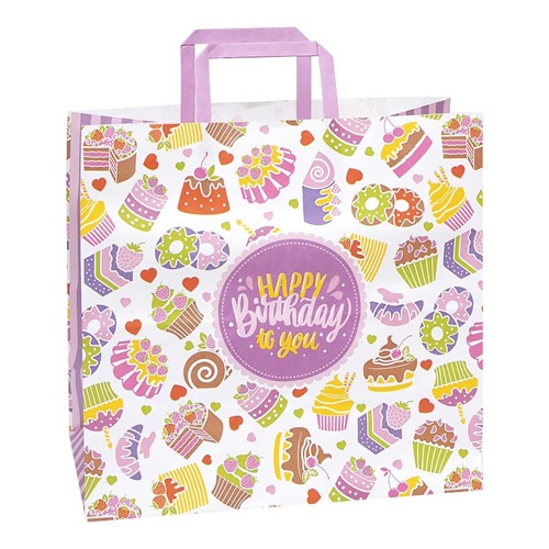 Пакет паперовий КРАФТ білий "HAPPY BIRTHDAY to you" 32*15*30см