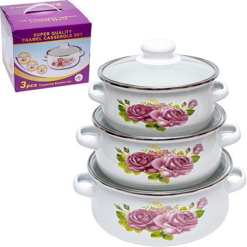 Набір емальованих каструль 3шт 1,1/1,6/2,3л з кришками Ø16/18/20см