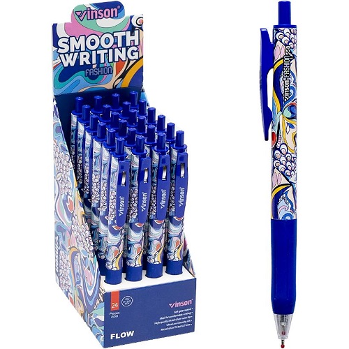 Ручка масляная FLOW 0,7мм, синяя автоматическая VINSON 
