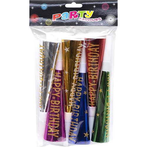 Набор трубочка-свисток цветная фольгированная 20см 6 штук