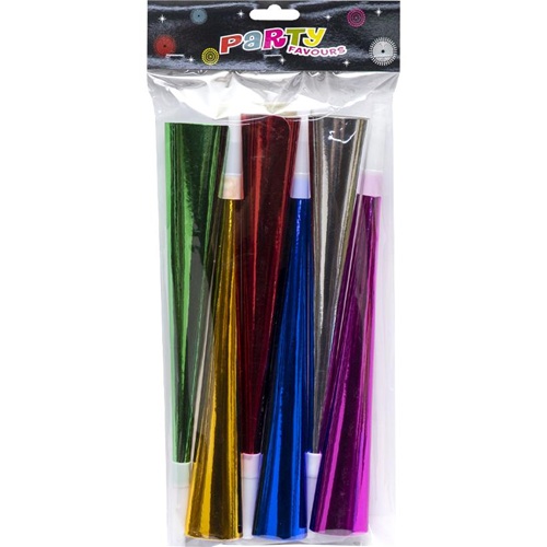 Набор трубочка-свисток цветные фольгированная 30см 6 штук