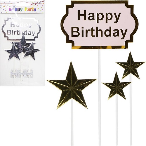 Топпер на торт Happy Birthday зірки