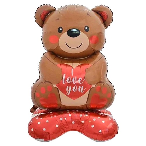 Кулька фольгована підлогова "Ведмедик коричневий з серцем" 80см