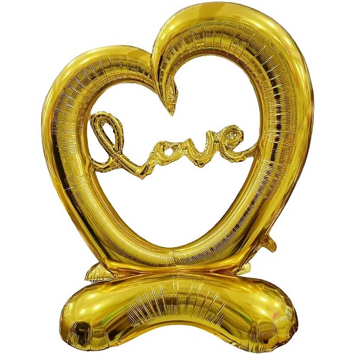 Шарик фольгированный напольный Сердце "LOVE", 140*110см, золото