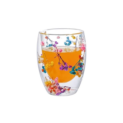 Склянка з подвійним дном 250мл скло з квітами