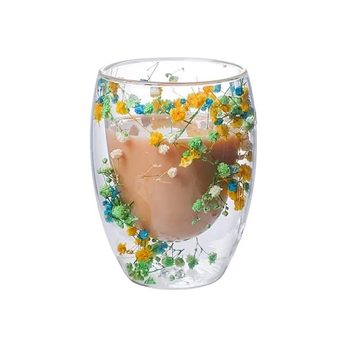 Склянка з подвійним дном 350мл скло з квітами