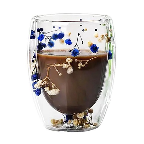 Склянка з подвійним дном 450мл скло з квітами